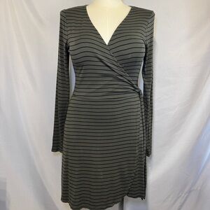 Express Olive Green‎ & Black Striped Wrap Dress Size Medium